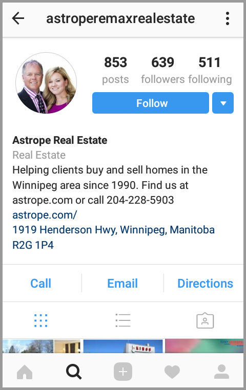 Screenshot of business Instagram account owned by a myRealPage agent