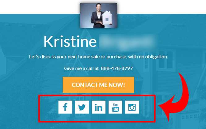 Social media links on your myRealPage home page, header, and/or footer