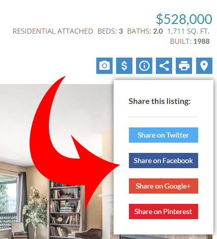 Social media sharing buttons on each listing