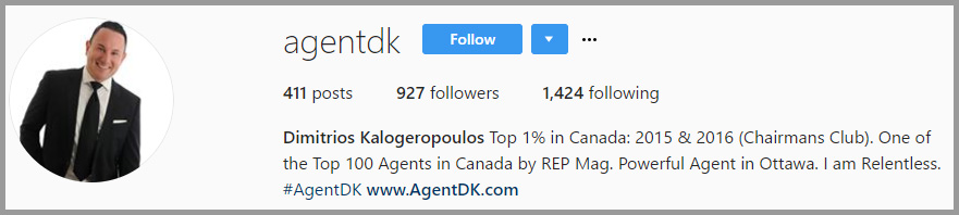 Example of a well-thought out Instagram username by a realtor
