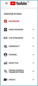 Youtube channel dashboard