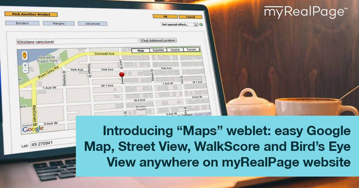 Introducing “Maps” Weblet: Easy Google Map, Street View, WalkScore And Bird’s Eye View Anywhere On MyRealPage Website