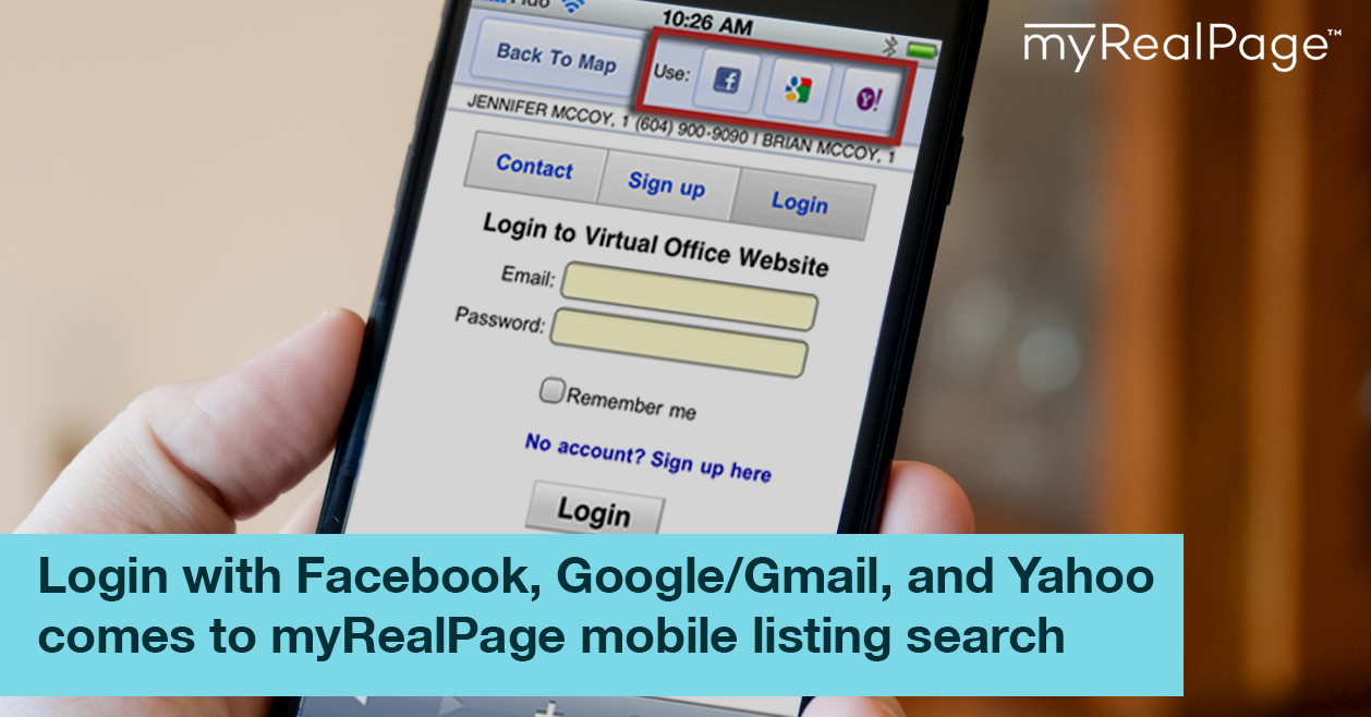 Login With Facebook, Google/Gmail, And Yahoo Comes To MyRealPage Mobile Listing Search