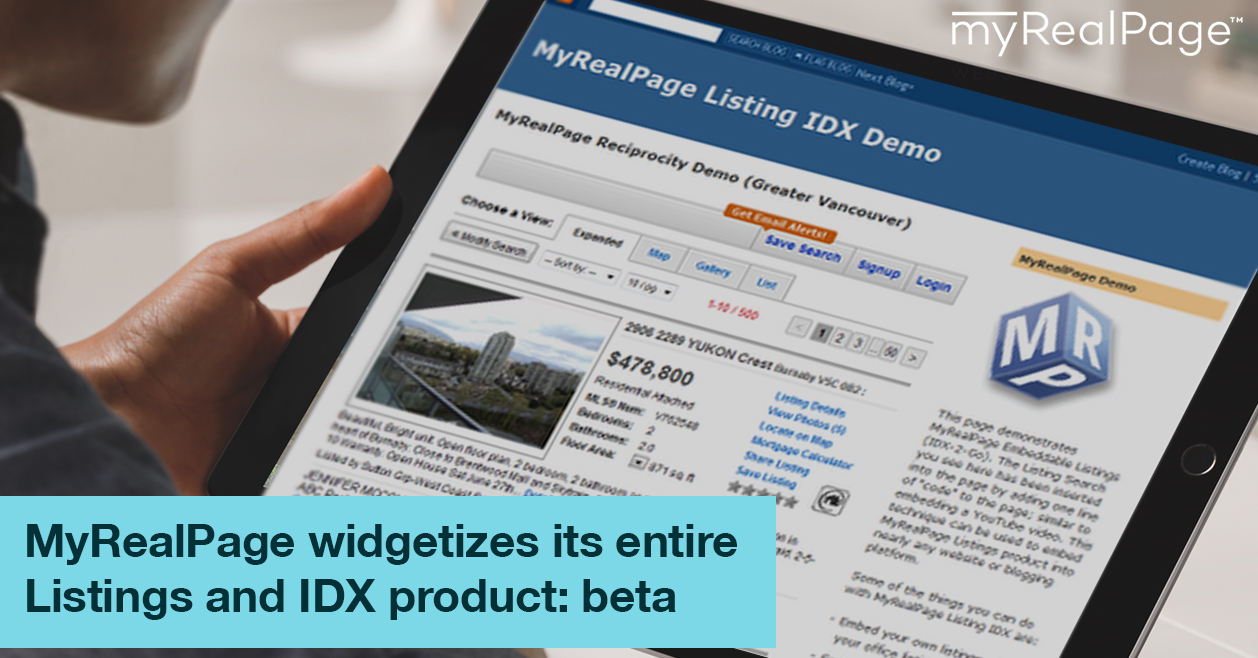 MyRealPage widgetizes its entire Listings and IDX product: beta