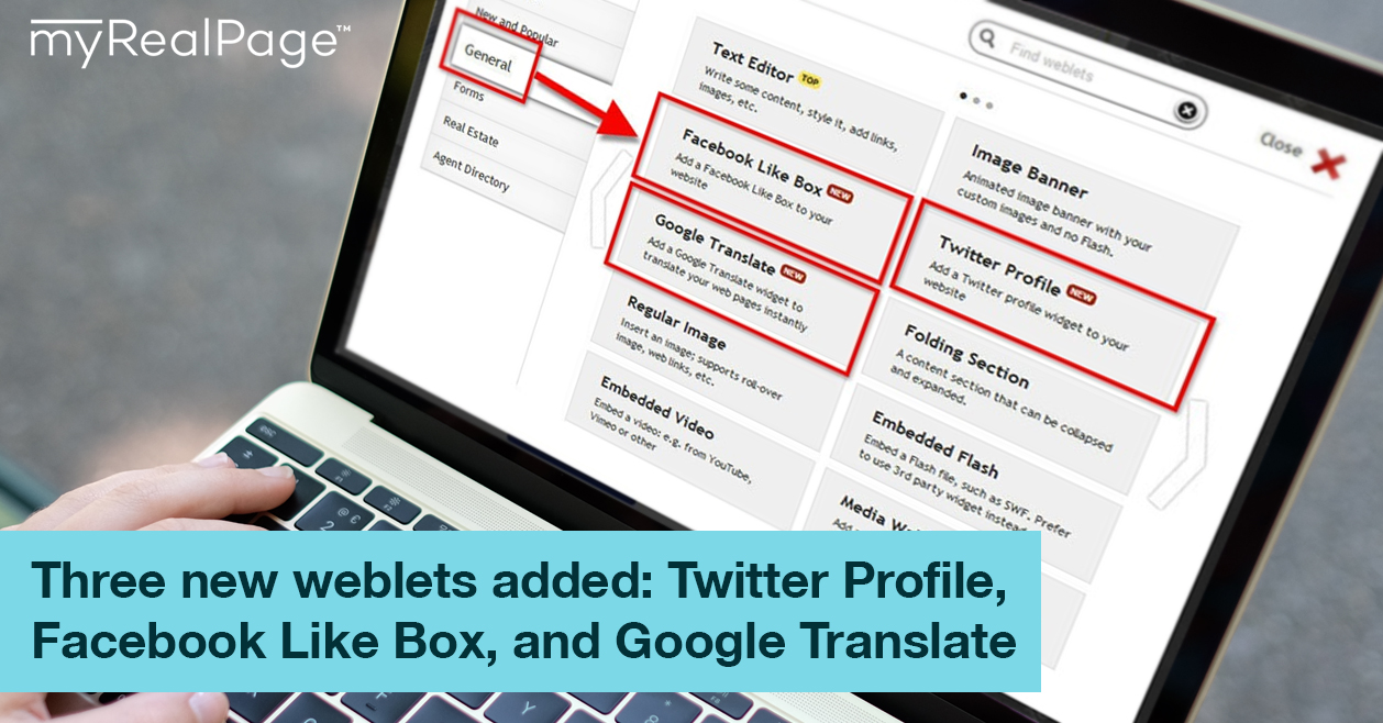 Three New Weblets Added: Twitter Profile, Facebook Like Box, And Google Translate