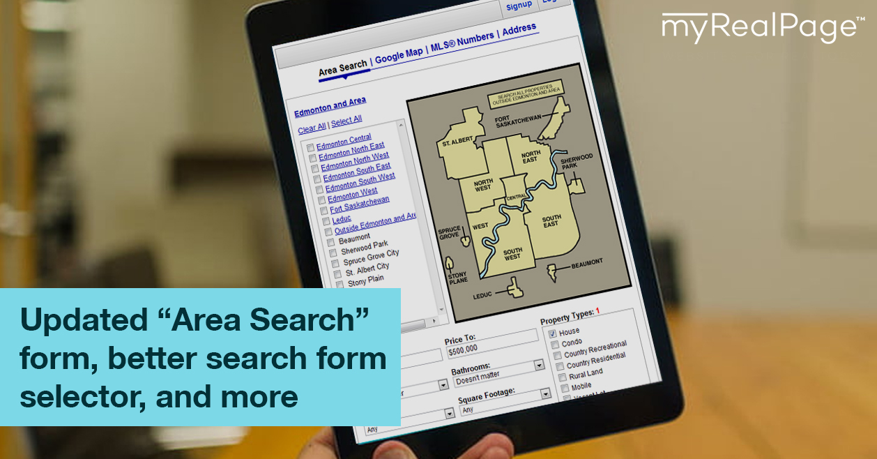 Updated "Area Search" form, better search form selector, and more