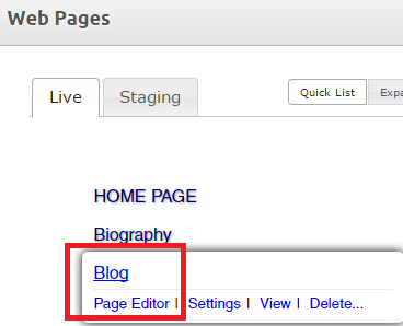 Open the page editor for your MRP blog
