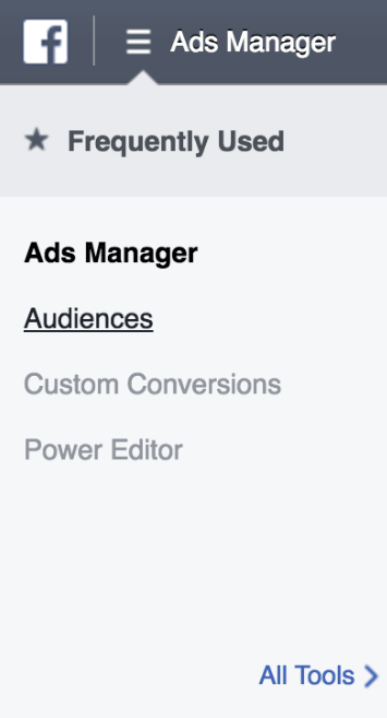 Facebook Ads Manager dropdown menu
